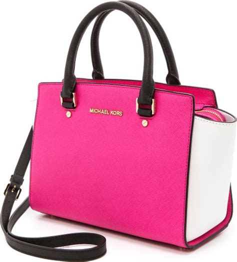 michael kors pink and black selma bag|Michael Kors selma satchel.